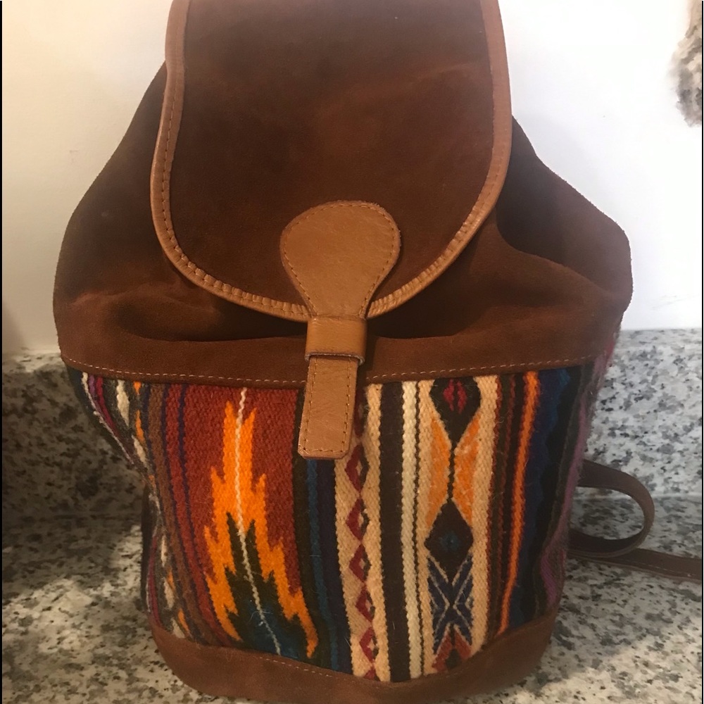 Colorful leather & wool backpack Equador